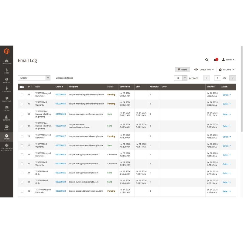 Product Messaging - email log grid