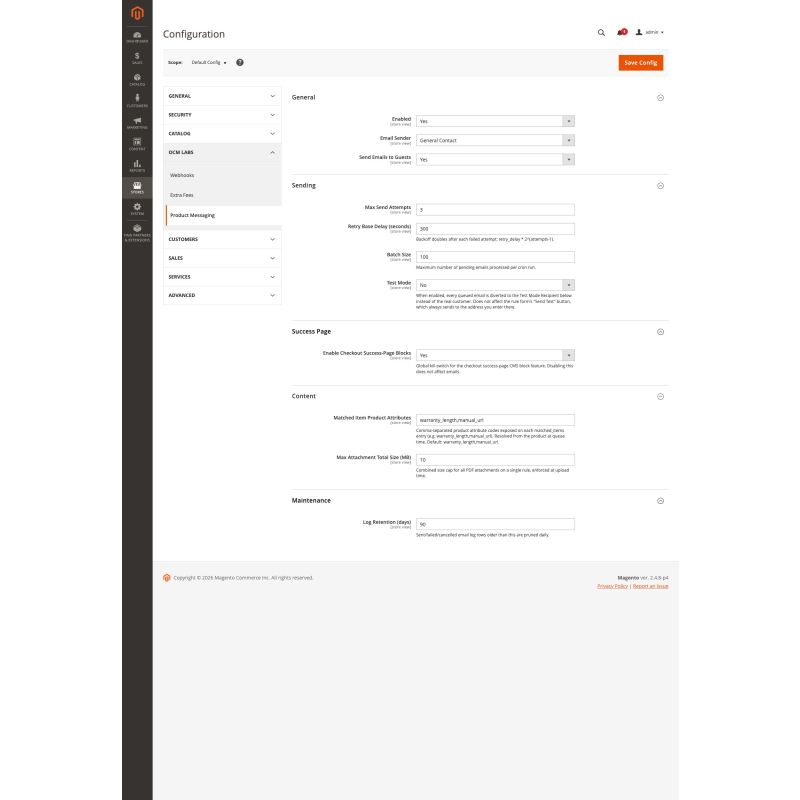 Product Messaging - system configuration