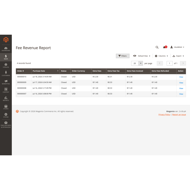 Fee revenue report grid