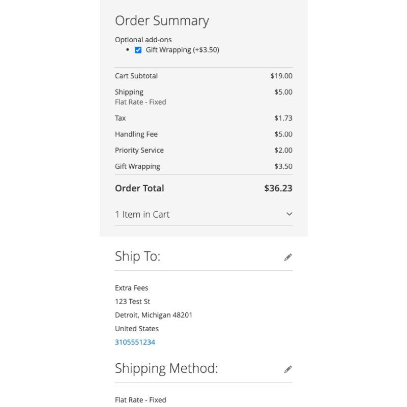 Optional add-on fee checkbox at checkout