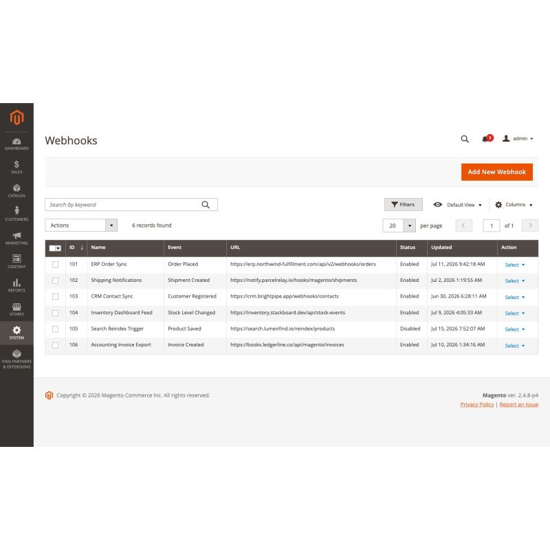 Webhooks grid